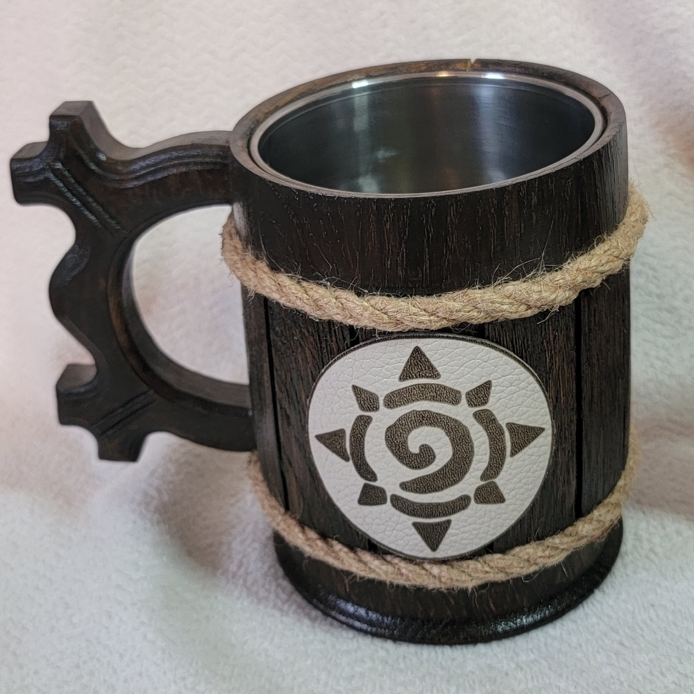 Wooden Mug with Rope and Symbol